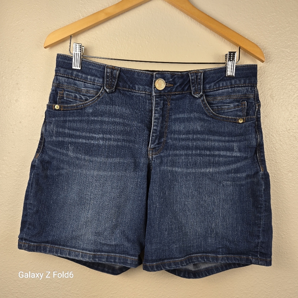 Democracy Women’s Denim Jean Shorts Size 10 Ab Solution Stretch Mid Rise Blue